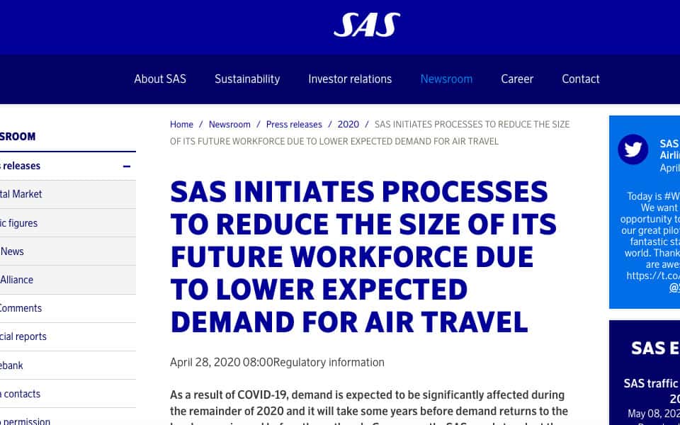 SAS fyrer 5000 medarbejdere - flyvere.dk
